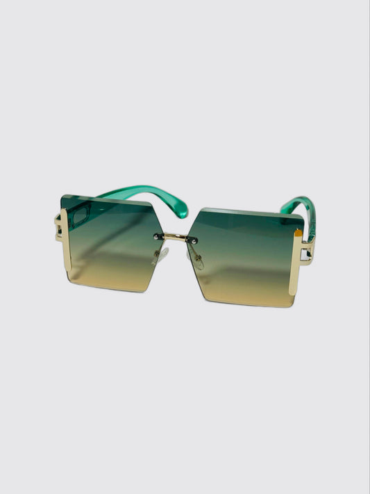 1236-Rimless Oversized Cut Edge Retro Glasses-Green