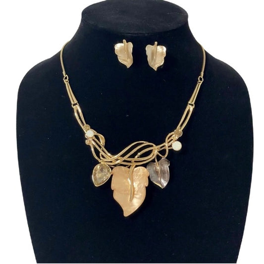 350-Leaves Golden Metal Necklace Set