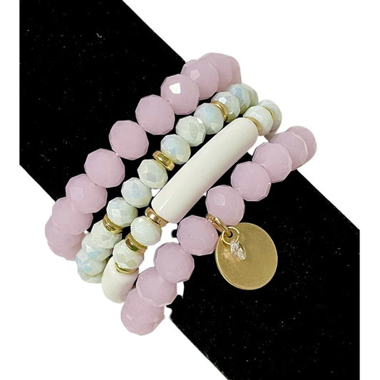 1052-4Pcs Stack Acrylic Bead Bracelets -Pink
