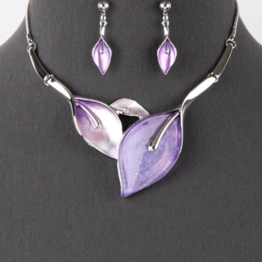 1137-Purple Leaf Bib Necklace Set