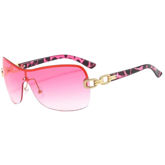 1223-Rimless Gradient Sunglasses -Pink/Animal Print