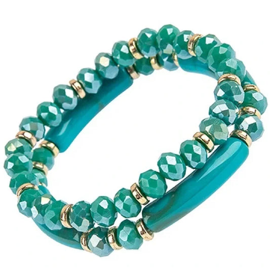 1087-2Pcs Strech Acrylic Tube Bracelets- Turquoise
