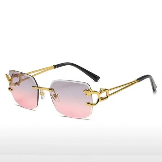 1096-Retro Rimless Fashion Sunglasses- Gray/Pink