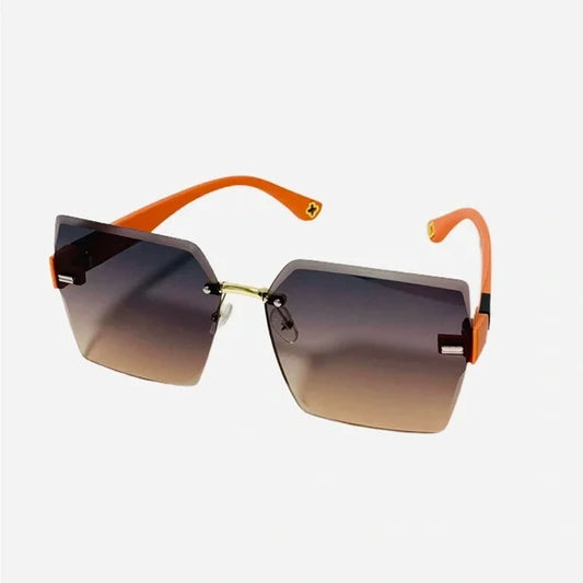 1108-Rimless Oversized Vintage Gradient Sunglasses - Orange