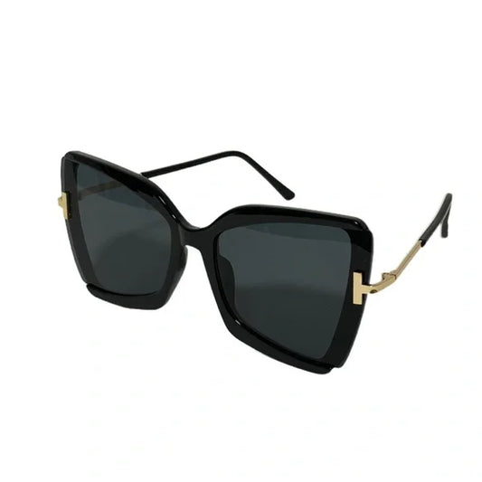 1114-Oversized Cat Eyes Sunglasses- Black