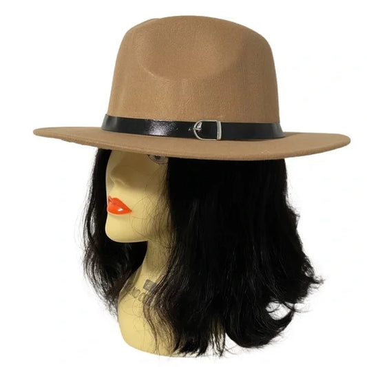 1151-Buckle Accent Fedora Hat-Camel
