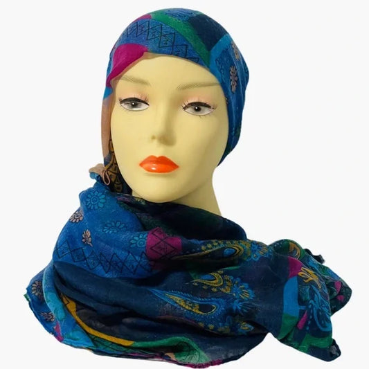 1169-Polyester Large Scarf-Blue/Multi