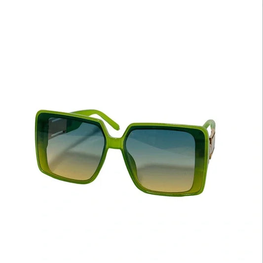 1223-Oversized Unisex Vintage Punk Sunglasses Rectangular- Green