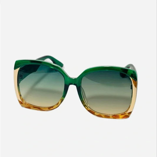 1297-Oversized Square Fashion Sunglasses -Green/Gold