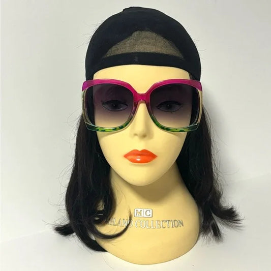 1298-Oversized Square Fashion Sunglasses -Green/Hot Pink