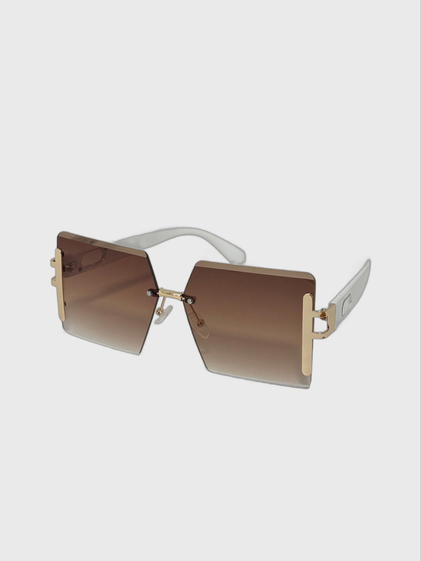 1231-Rimless Oversized Cut Edge Retro Glasses-White