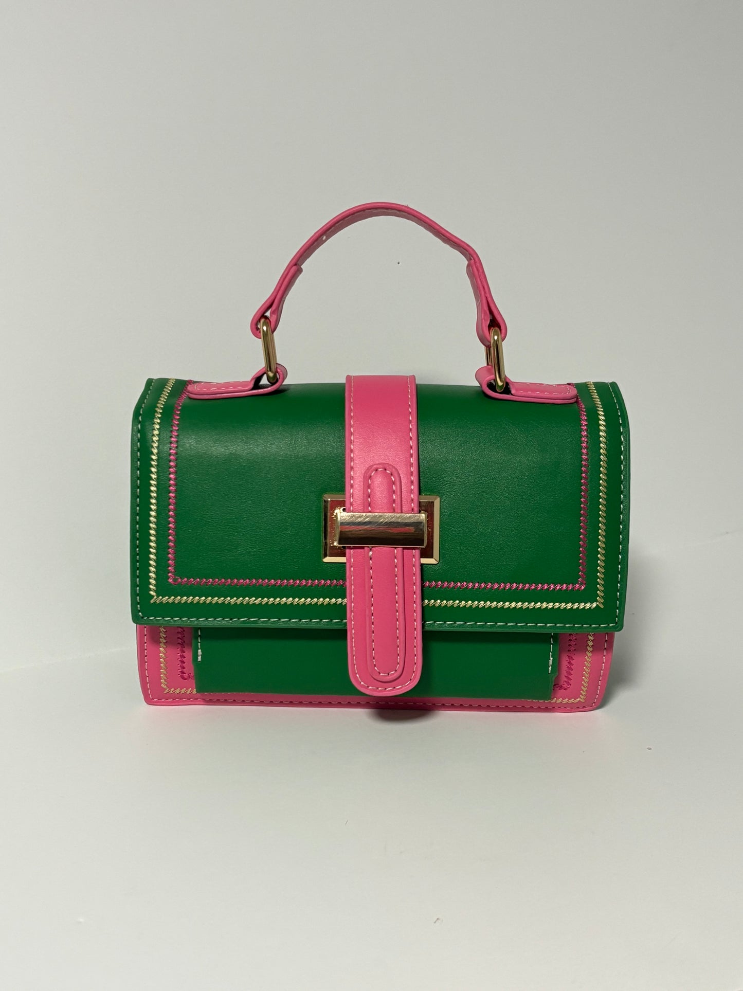 1288-Color Blocking Crossbody Bag - Green/Pink