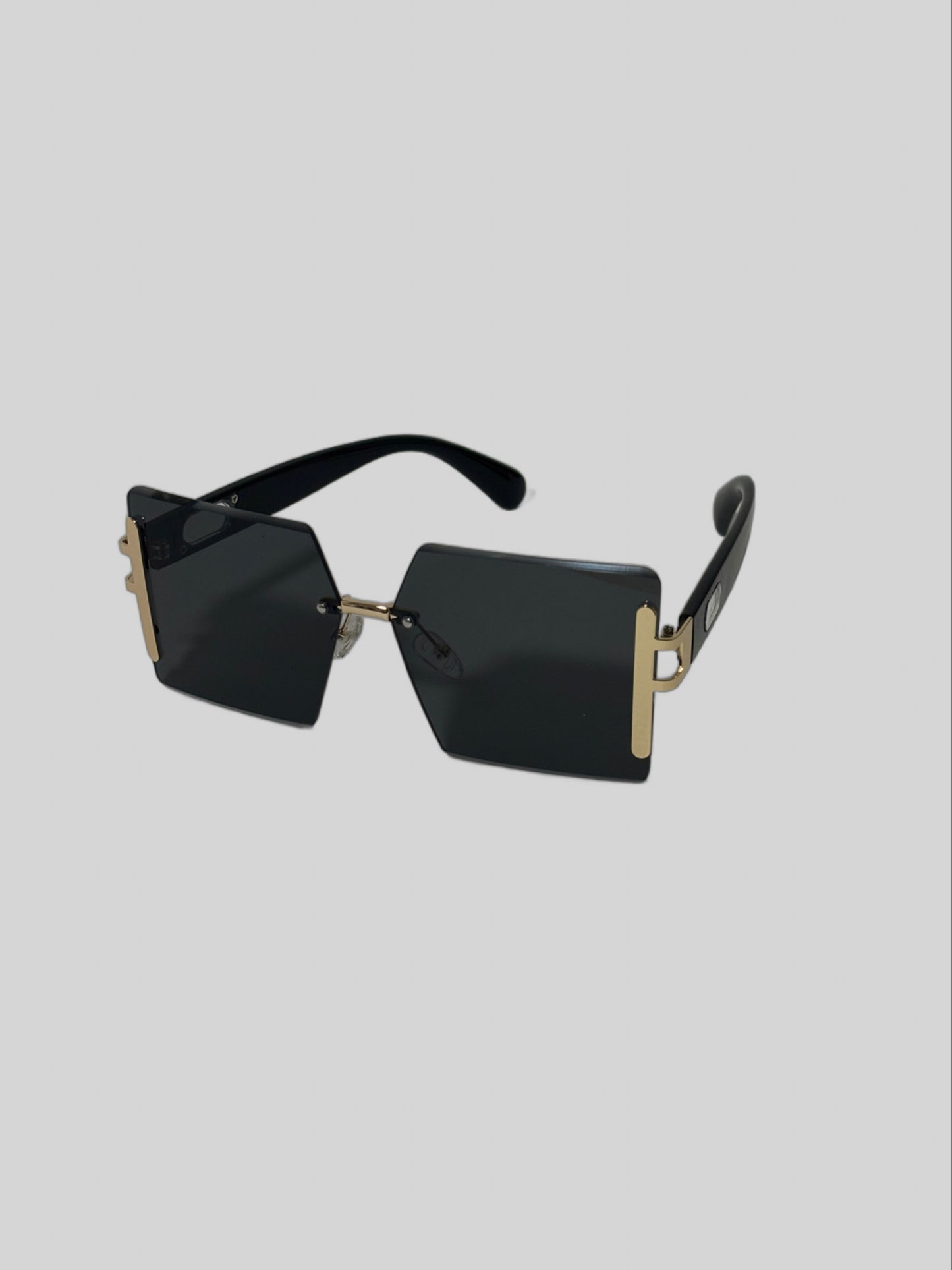 1232-Rimless Oversized Cut Edge Retro Glasses-Black