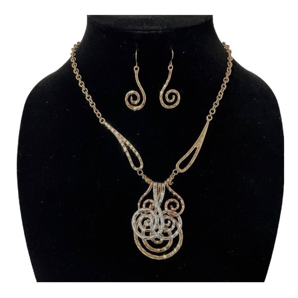 214-Tri-Tone Metal Swirl Design Necklace Set