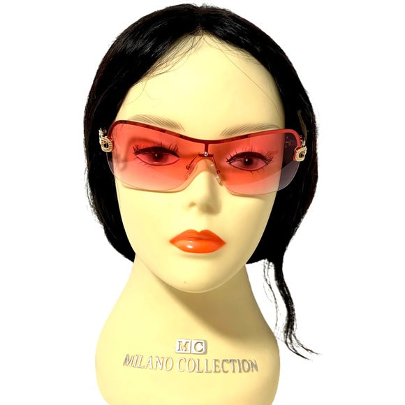 1223-Rimless Gradient Sunglasses -Pink/Animal Print