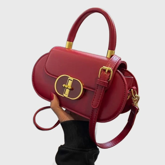 1296-Mini Golden Metal Oval Bag-Red Wine