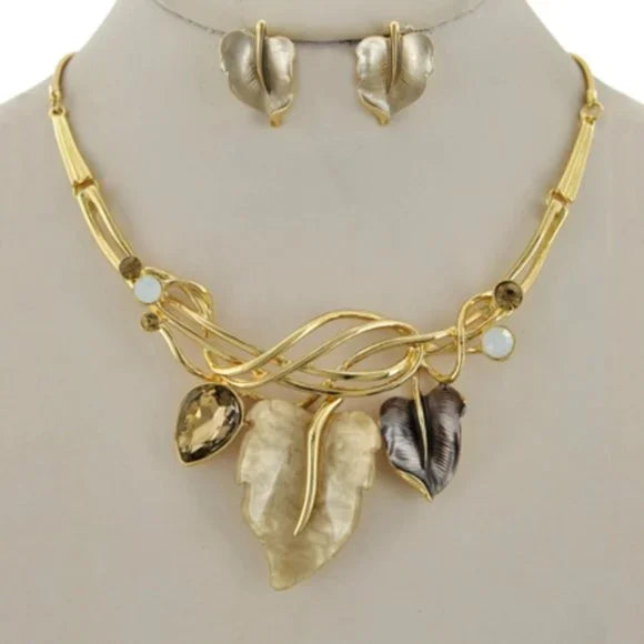 350-Leaves Golden Metal Necklace Set