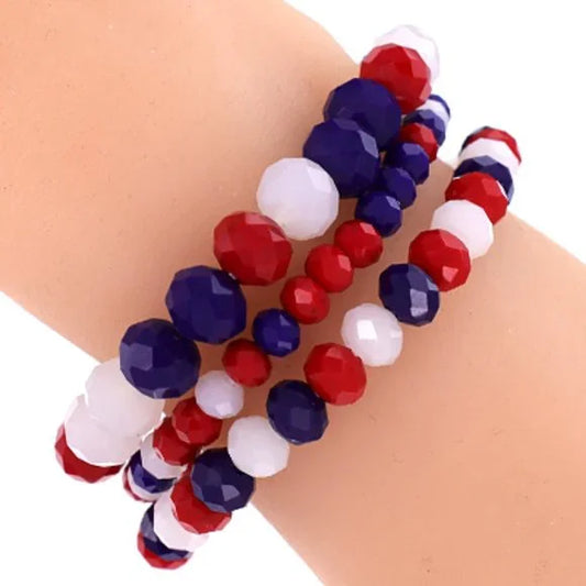 1142-3Pcs Strands Glass Bracelet-Multicolor