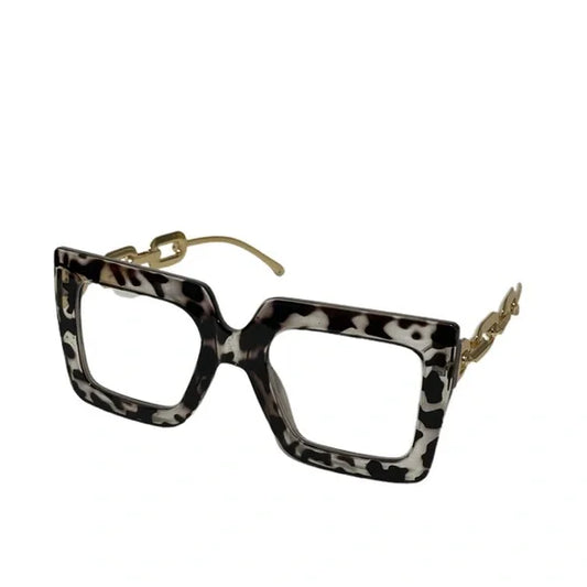 1161-Oversized Blue Light Blocking Protection Eyeglasses. Animal Print/Gold