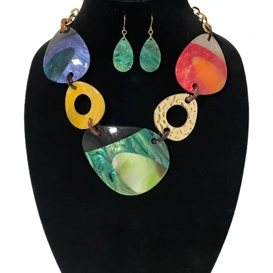 1132-Multicolor Linked Necklace Set