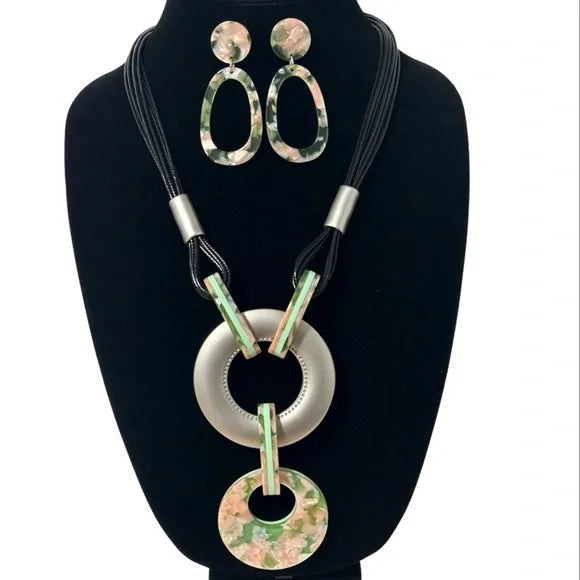 1196-Acetate Cord Necklace & Earring Set