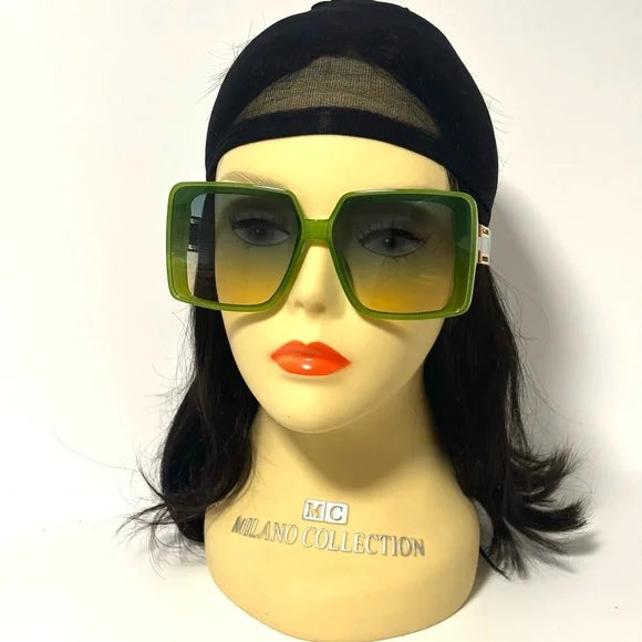 1223-Oversized Unisex Vintage Punk Sunglasses Rectangular- Green