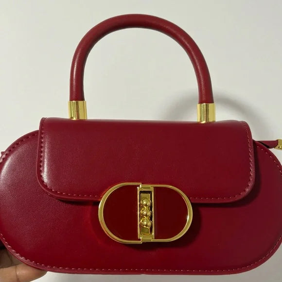 1296-Mini Golden Metal Oval Bag-Red Wine