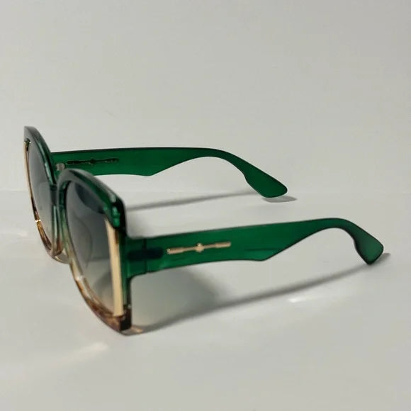 1297-Oversized Square Fashion Sunglasses -Green/Gold