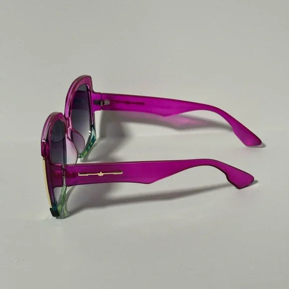 1298-Oversized Square Fashion Sunglasses -Green/Hot Pink